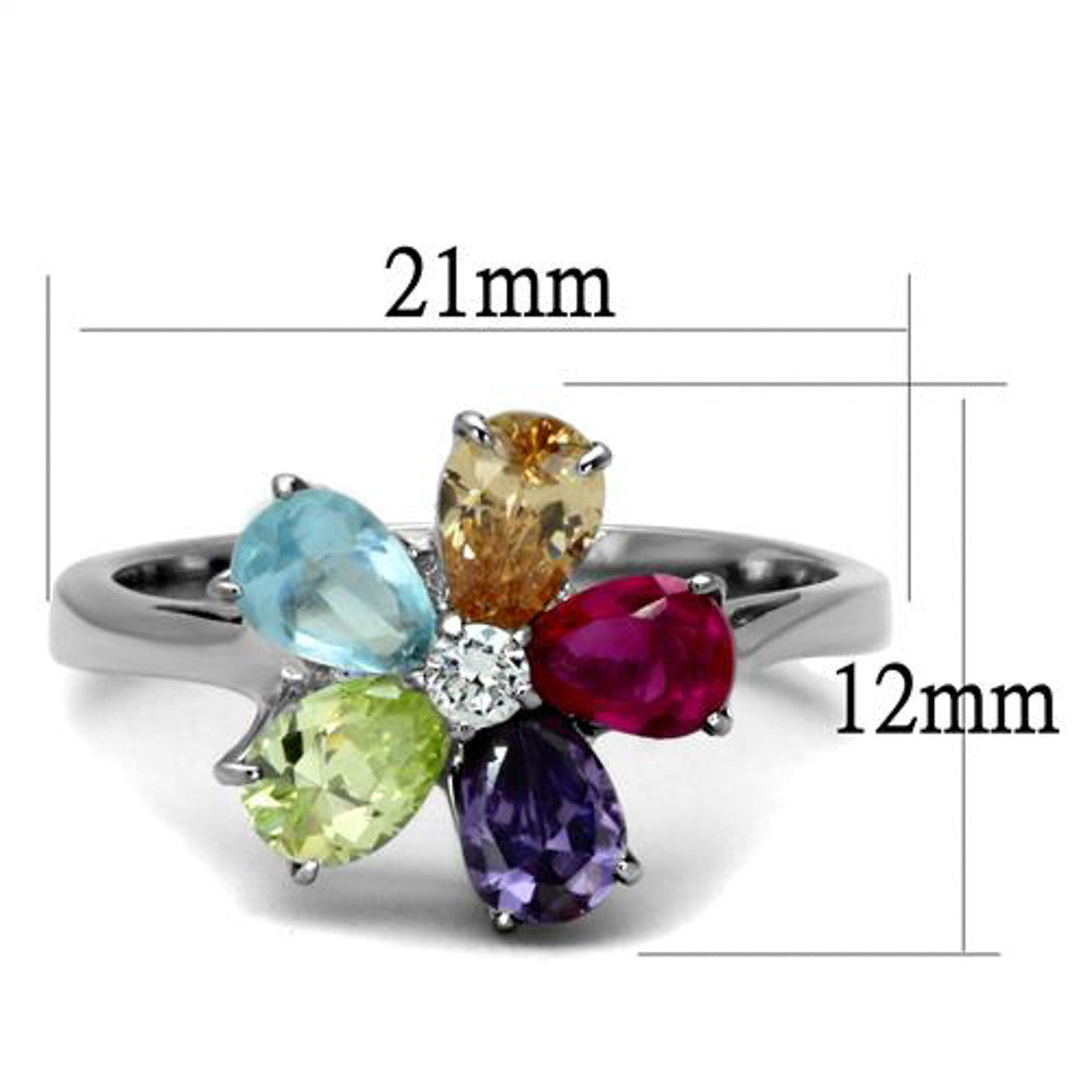 ARTK2867 Stainless Steel 1.86 Ct Mulit Color Cubic Zirconia Cocktail Ring Women's Sz 5-10