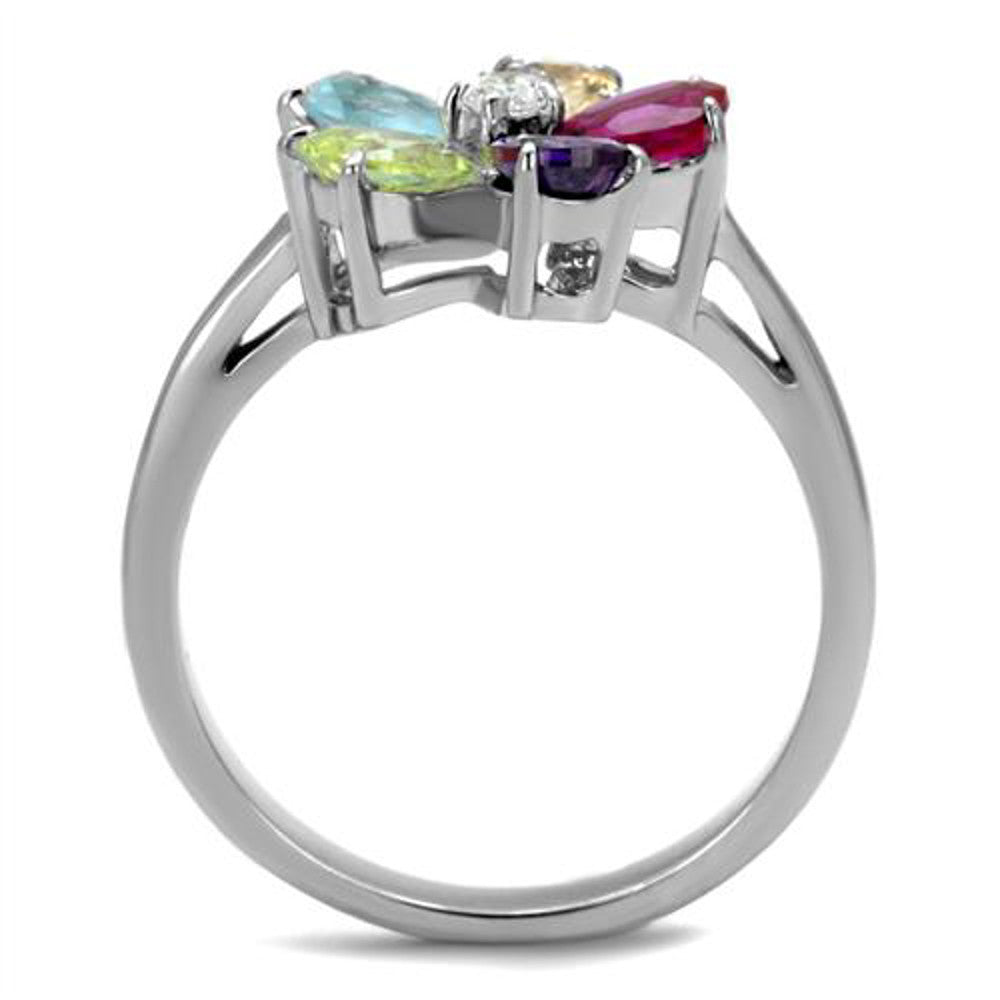 ARTK2867 Stainless Steel 1.86 Ct Mulit Color Cubic Zirconia Cocktail Ring Women's Sz 5-10