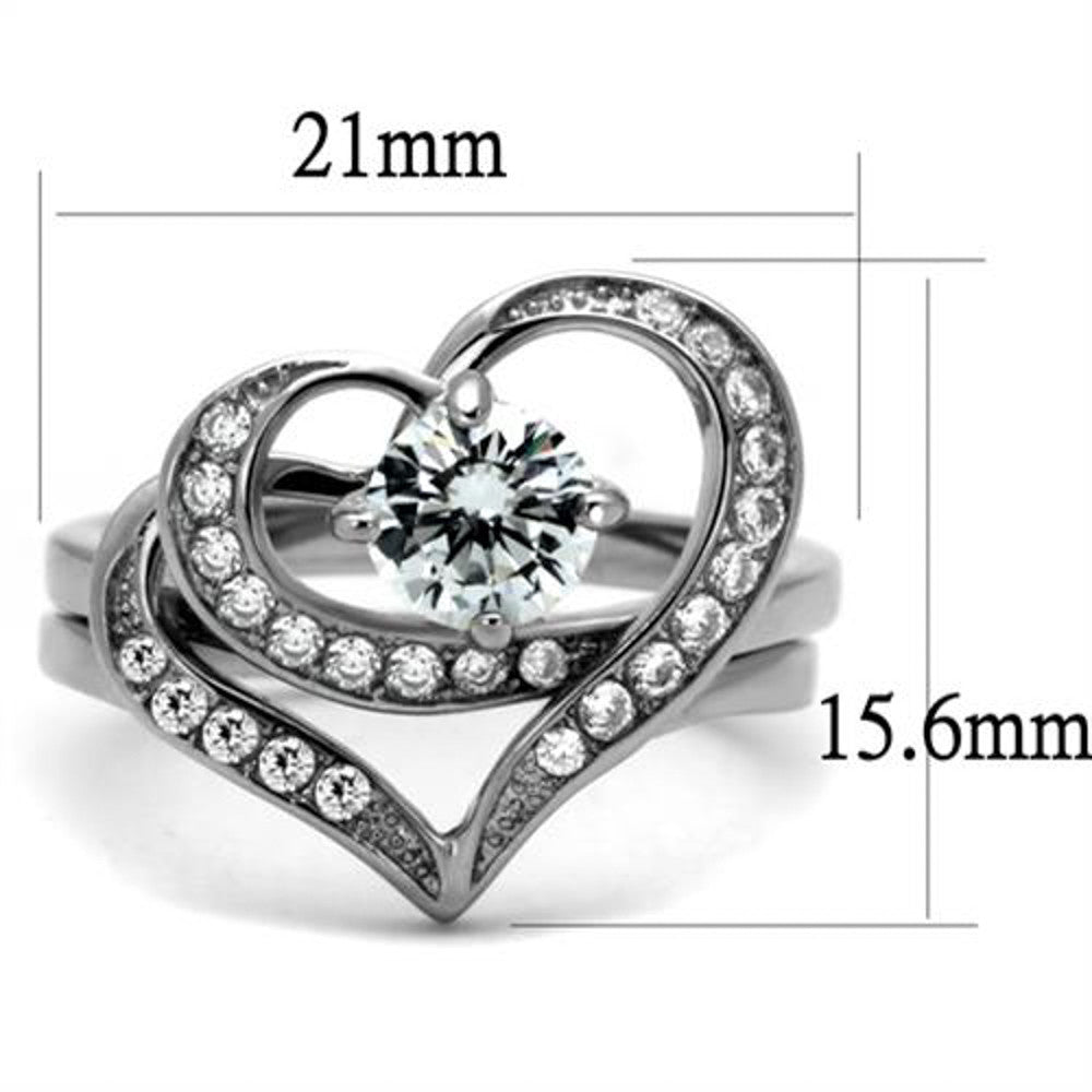 ARTK2868 Stainless Steel 1.2 Ct Round Cut Cz 2 Piece Heart Shape Women's Wedding Ring Set