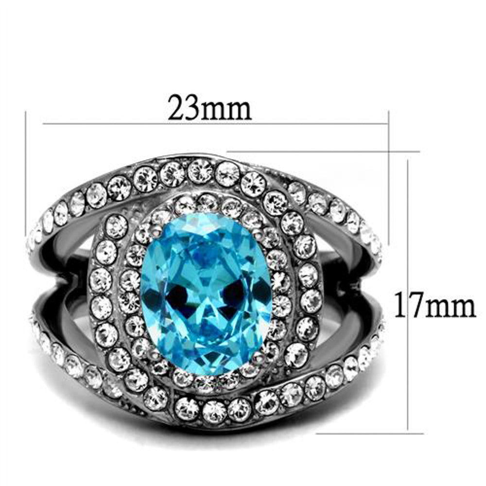 ARTK2900  Stainless Steel 3.68 Ct Oval Cut Sea Blue CZ Halo Cocktail Ring Women's 5-10