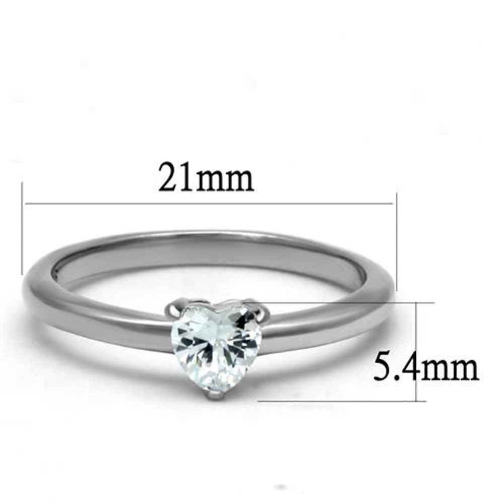 ARTK2904 Stainless Steel .44 Ct Heart Solitaire Zirconia, Engagement Ring Women's Sz 5-10