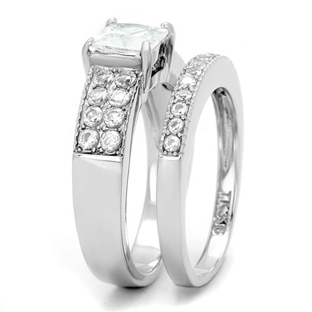 ARTK2915 Women's 2.07 Ct Princess Cut Zirconia Stainless Steel Wedding Ring Set Size 5-10