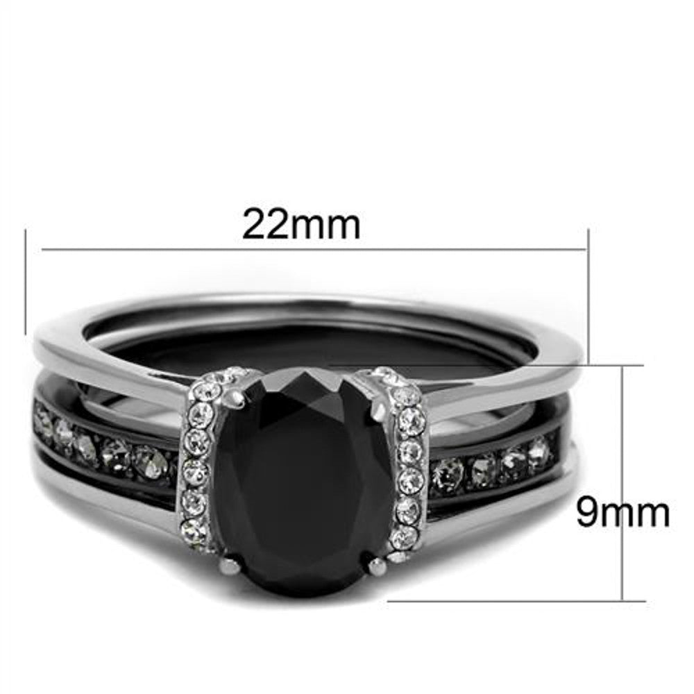 Stainless Steel  2.12 Ct Oval Cut Black Cz Two Toned Ion Plated Wedding Ring Set