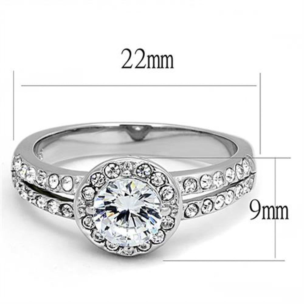 ARTK3021 Women's 1.2 Ct Round Cut Zirconia Stainless Steel Halo Engagement Ring Size 5-10