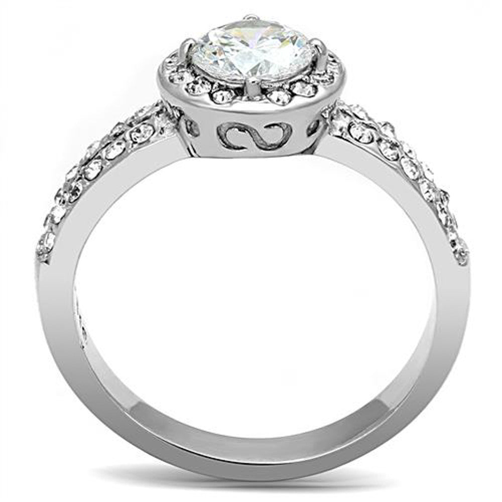 ARTK3021 Women's 1.2 Ct Round Cut Zirconia Stainless Steel Halo Engagement Ring Size 5-10