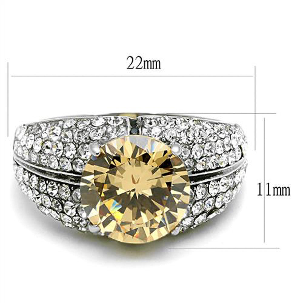 ARTK3031 Women's 4.55 Ct Round Cut Champagne CZ Stainless Steel Engagement Ring Size 5-10