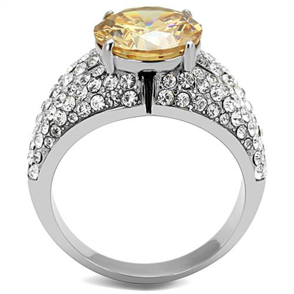 ARTK3031 Women's 4.55 Ct Round Cut Champagne CZ Stainless Steel Engagement Ring Size 5-10