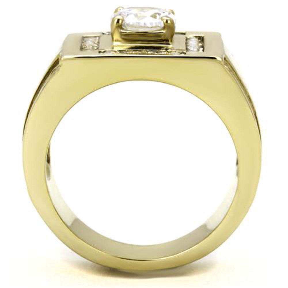 ARTK3079 Men's 1.8 Ct Round Cut Cz 14K Gold Plated Stainless Steel Fashion Ring Size 8-13