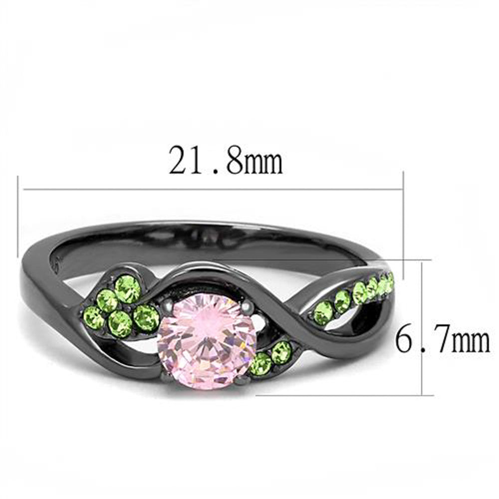 ARTK3132 Rose & Green Round Cut Zirconia Gray Stainless Steel Fashion Ring Womens Sz 5-10