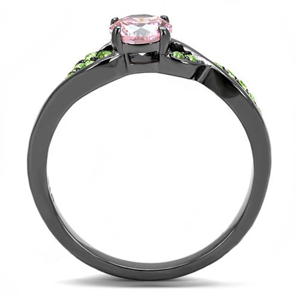 ARTK3132 Rose & Green Round Cut Zirconia Gray Stainless Steel Fashion Ring Womens Sz 5-10