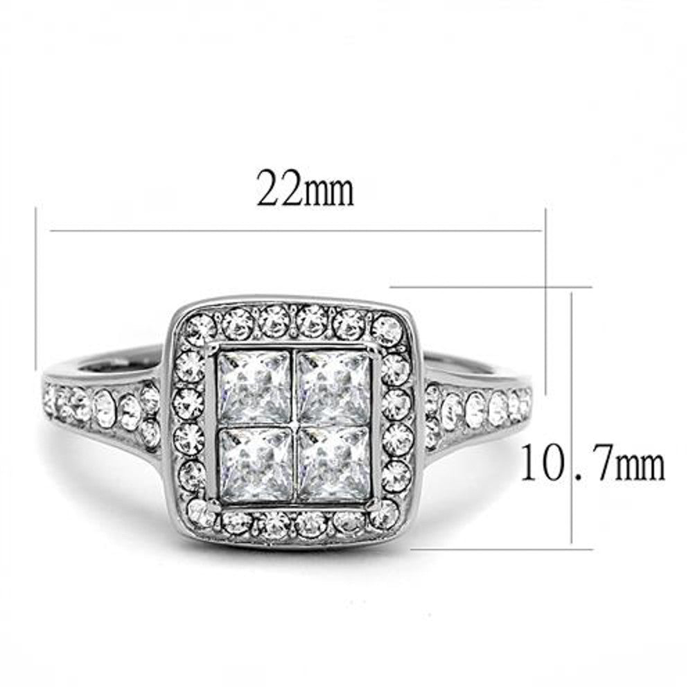 ARTK3137 Women's 1.06 Ct Princess & Round Cut CZ Stainless Steel Engagement Ring Sz 5-10