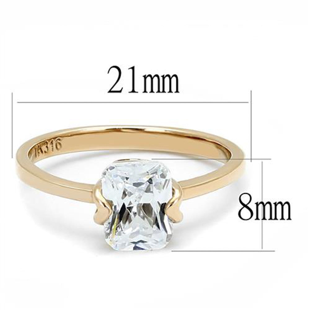 ARTK3179 Womens 1.74Ct Emerald Cut Solitaire Cz Rose Gold Stainless Steel Engagement Ring