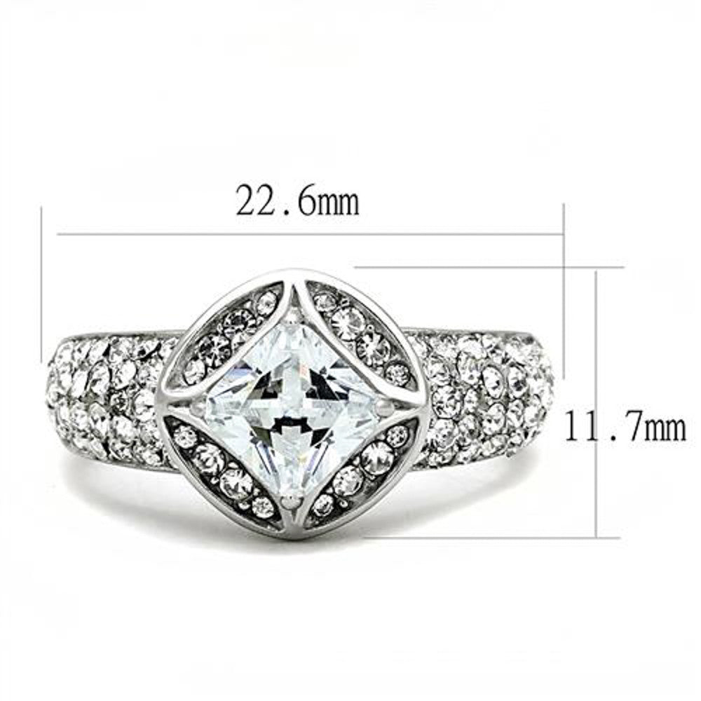 ARTK3206 Women's 1.96 Ct Princess Cut Zirconia Stainless Steel Engagement Ring Size 5-10