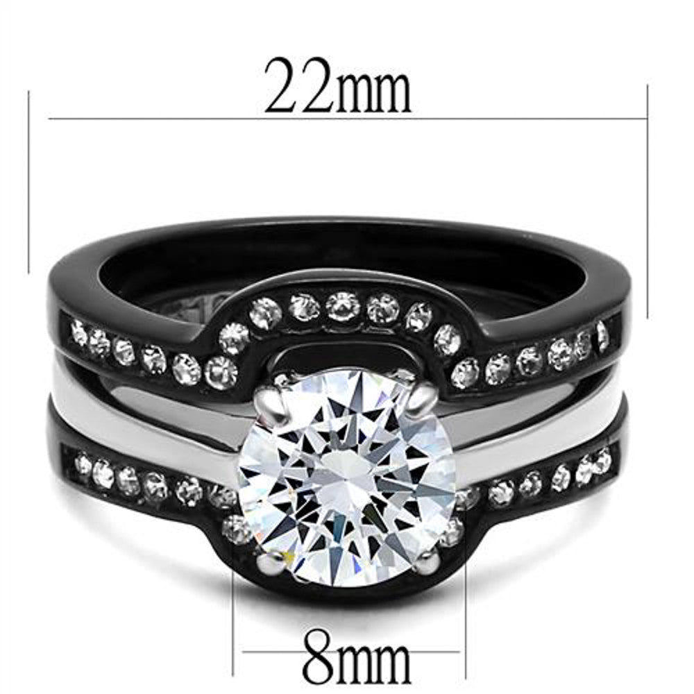 ARTK3214 Women's 2.25 Ct Round Cut Cz Black Stainless Steel Wedding Ring Set Size 5-11