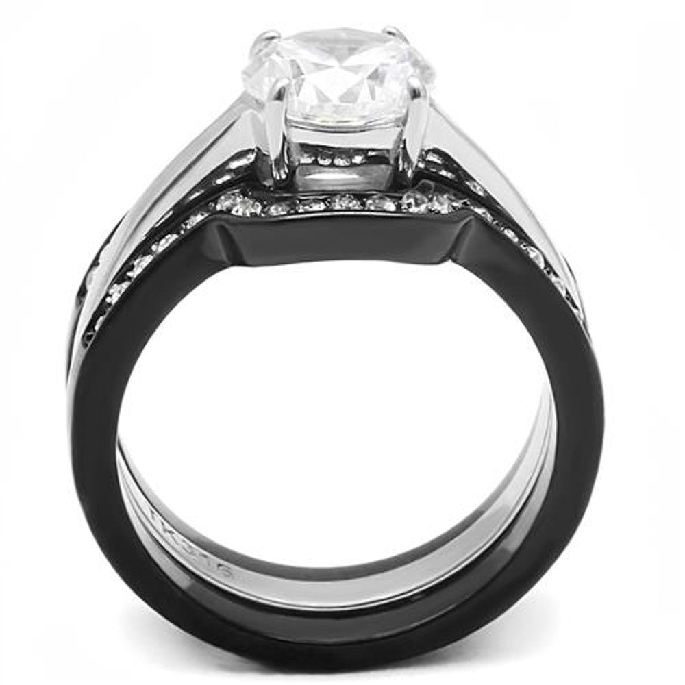 ARTK3214 Women's 2.25 Ct Round Cut Cz Black Stainless Steel Wedding Ring Set Size 5-11