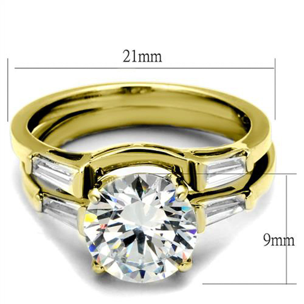 ARTK44701 Women's 3.39 Ct Round and Baguette Cz Stainless Steel Wedding Ring Set Sz 5-10