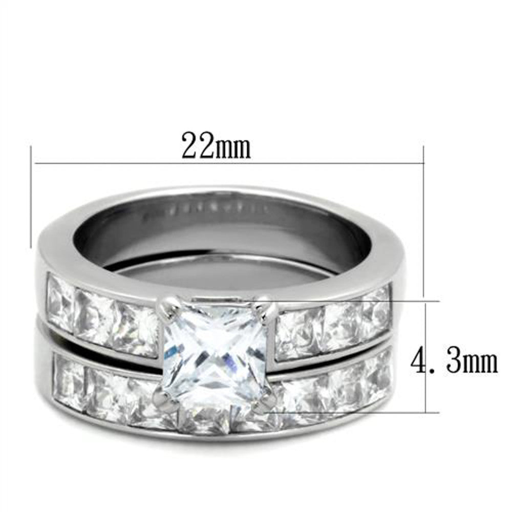 ARTK61206 Stainless Steel Wedding Ring Set 3.75 Ct Princess Cut AAA CZ  Women's Size 5-11