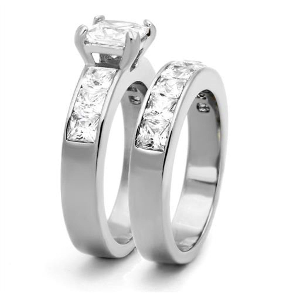 ARTK61206 Stainless Steel Wedding Ring Set 3.75 Ct Princess Cut AAA CZ  Women's Size 5-11