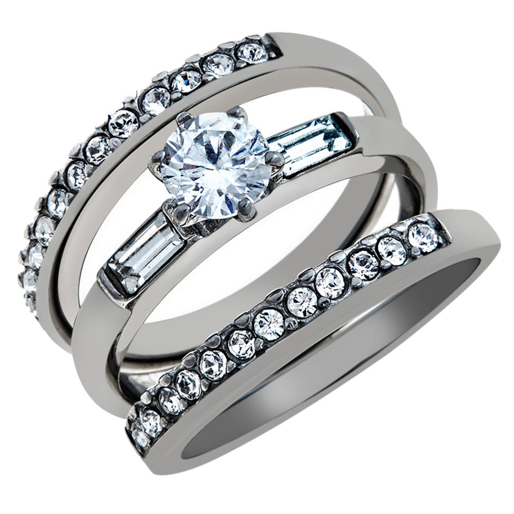 1 Ct Round Cut & Baguette 3 Piece Wedding & Engagement Ring Set Women's Size 5-10