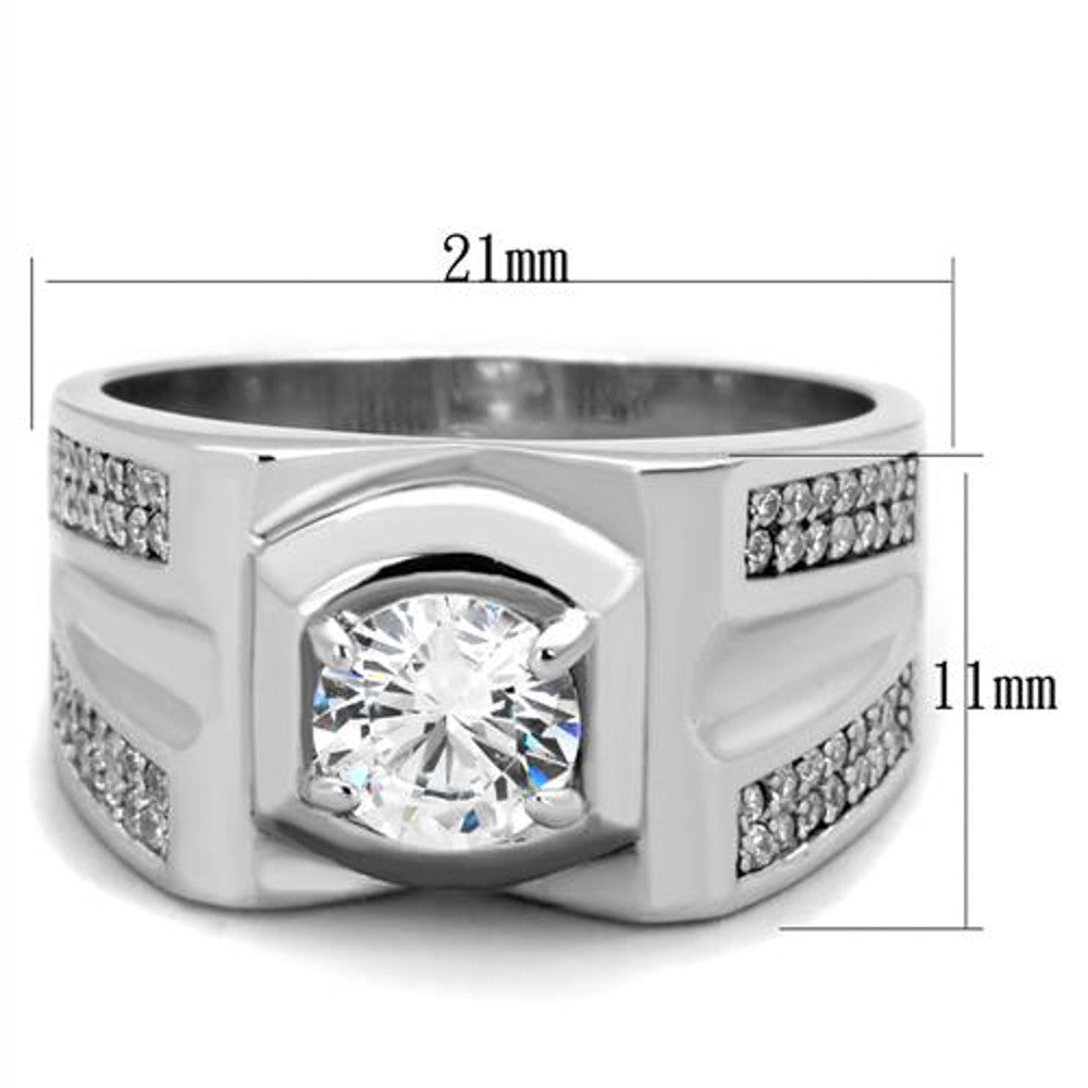 ARTS385 Men's 1 Ct Round Cut Simulated Diamond 925 Sterling Silver Rhodium Plated Ring