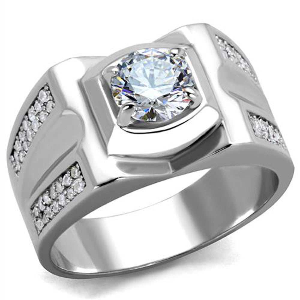 ARTS385 Men's 1 Ct Round Cut Simulated Diamond 925 Sterling Silver Rhodium Plated Ring