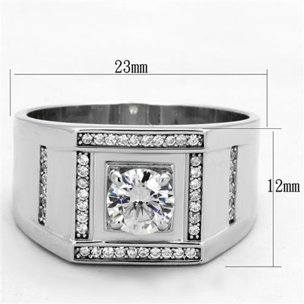 ARTS386 Mens 1.07Ct Round Cut Simulated Diamond 925 Sterling Silver Rhodium Plated Ring