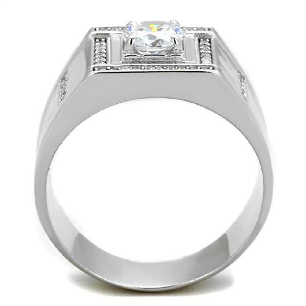 ARTS386 Mens 1.07Ct Round Cut Simulated Diamond 925 Sterling Silver Rhodium Plated Ring