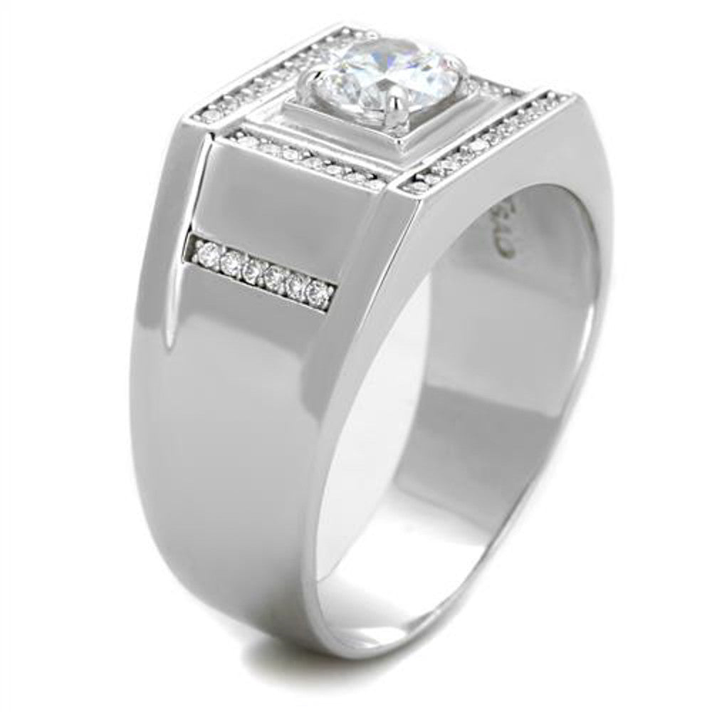 ARTS386 Mens 1.07Ct Round Cut Simulated Diamond 925 Sterling Silver Rhodium Plated Ring