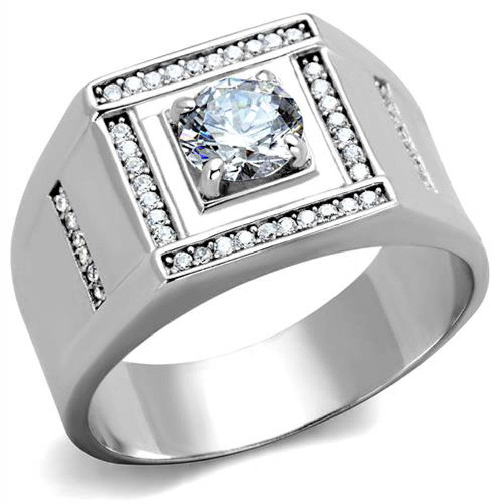 ARTS386 Mens 1.07Ct Round Cut Simulated Diamond 925 Sterling Silver Rhodium Plated Ring