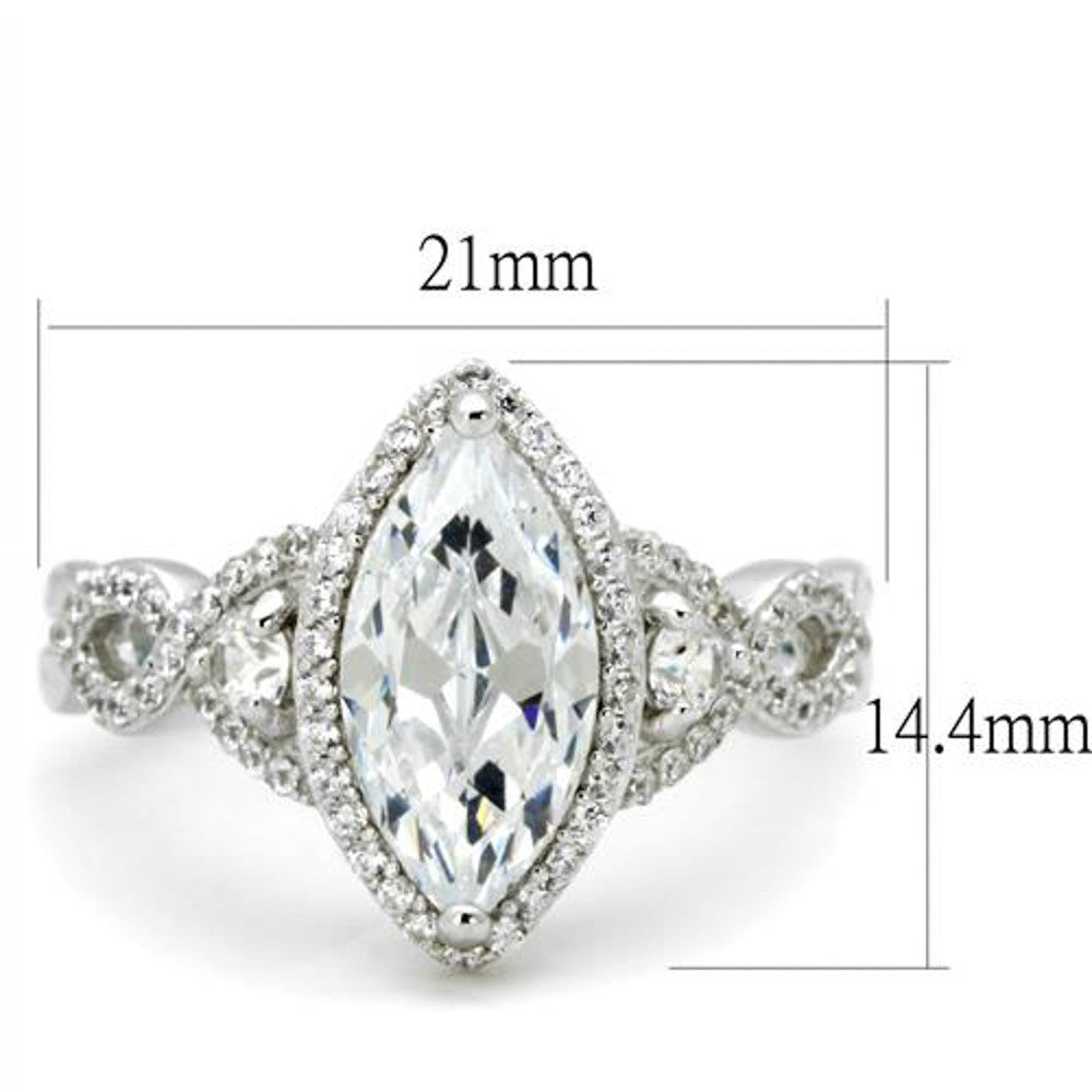 ARTS457 Women's .925 Sterling Silver Rhodium Plated 1.8 Ct Marquise Cz Engagement Ring