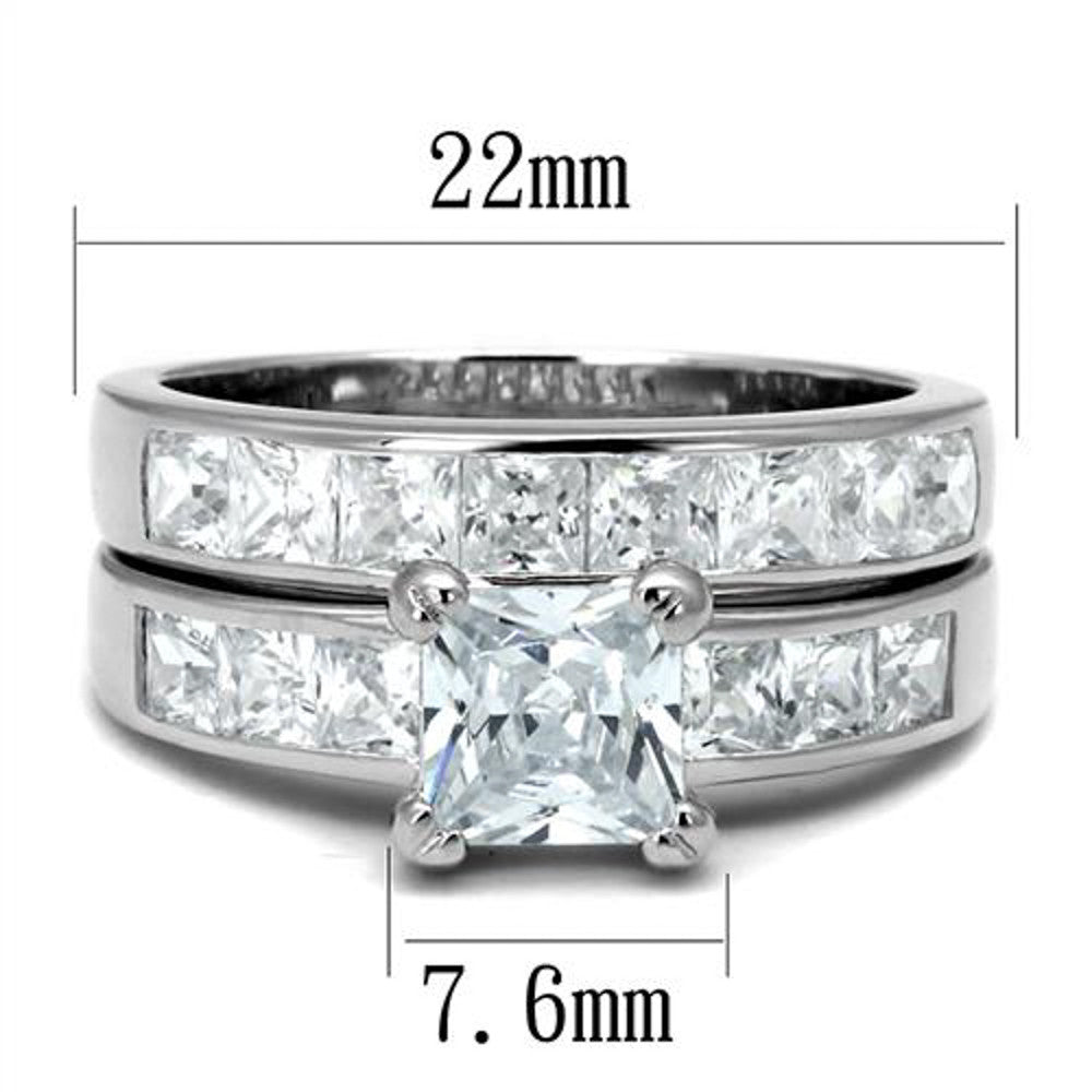 ARTS520 Princess Cut Cubic Zircoina .925 Sterling Silver Rhodium Plated Wedding Ring Set