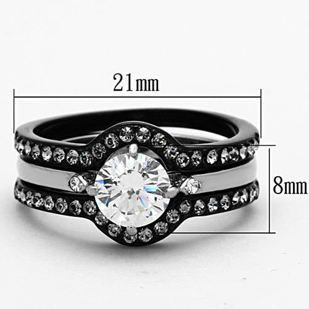 1.90 Ct Round Cut CZ Black Stainless Steel Wedding Ring Set Women's Size 5-10