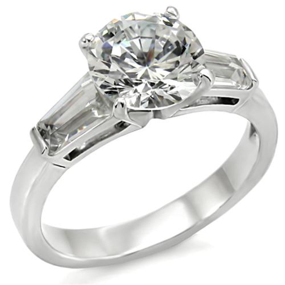 3 Ct Round & Baguette Cut CZ Stainless Steel Engagement Ring