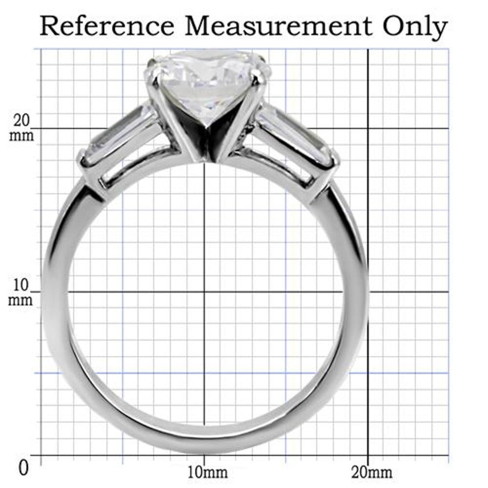 ARTK005 Stainless Steel 3 Ct Round & Baguette Cut CZ Engagement Ring Women's Size 5-10