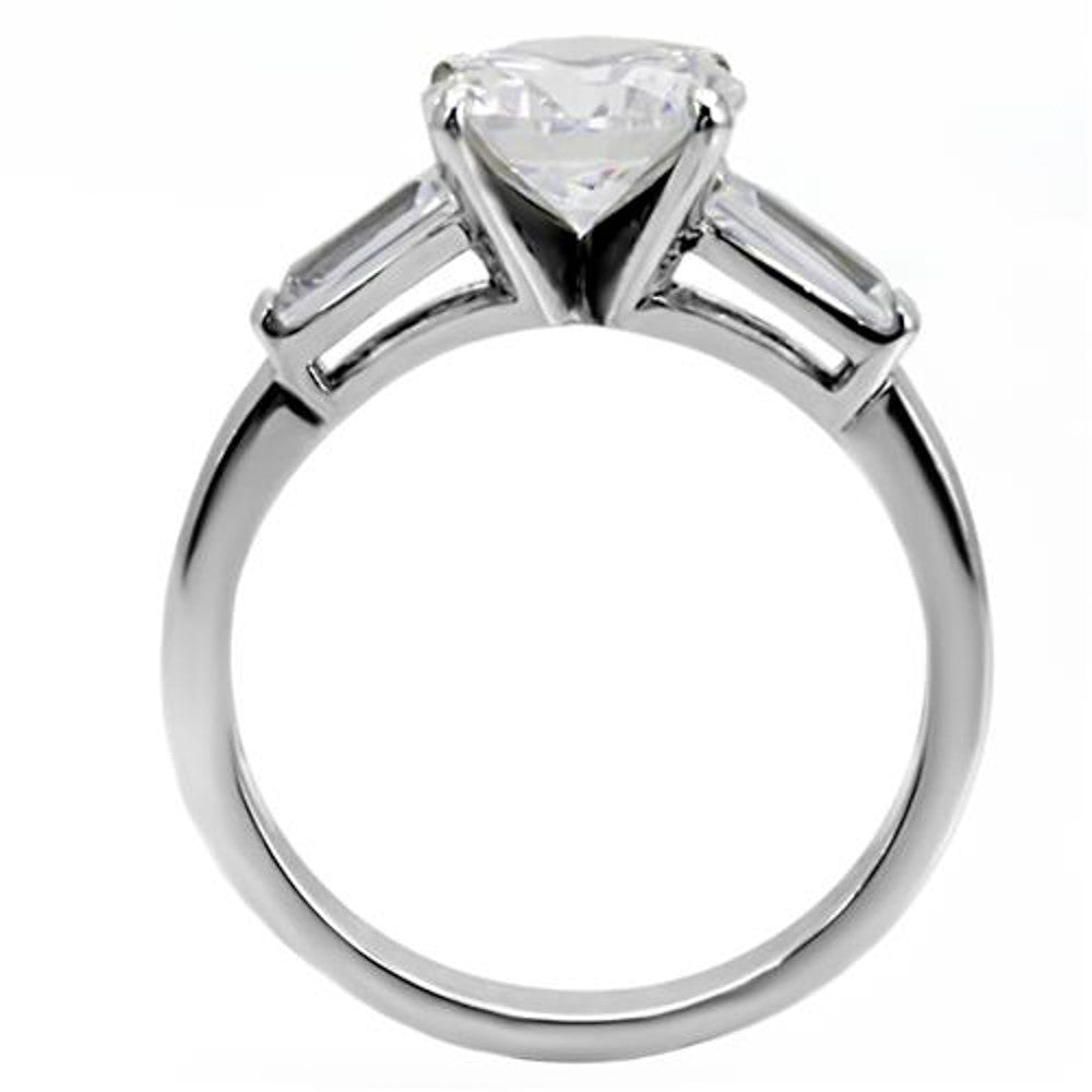 ARTK005 Stainless Steel 3 Ct Round & Baguette Cut CZ Engagement Ring Women's Size 5-10