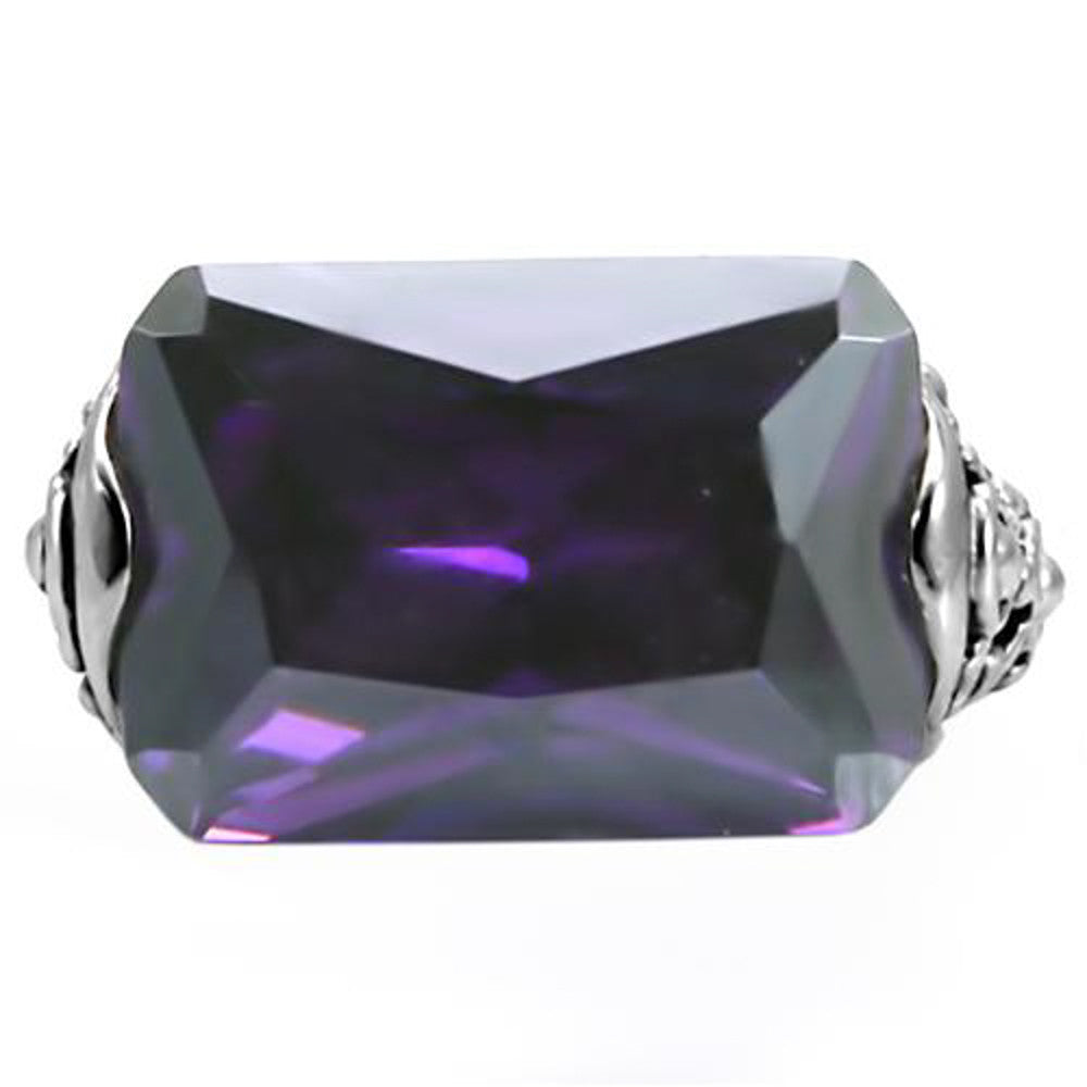 ARTK015 Stainless Steel 28 Ct Emerald Cut Amethyst CZ Antique Celtic Style Ring Sz 5-10