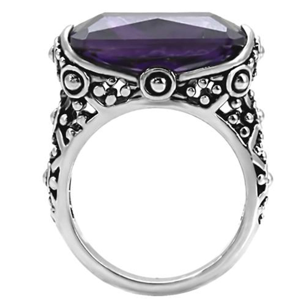 ARTK015 Stainless Steel 28 Ct Emerald Cut Amethyst CZ Antique Celtic Style Ring Sz 5-10