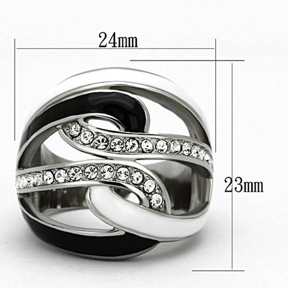 ARTK1018 Stainless Steel Women's Black & White Epoxy AAA Grade Crystal Ring Size 5-10