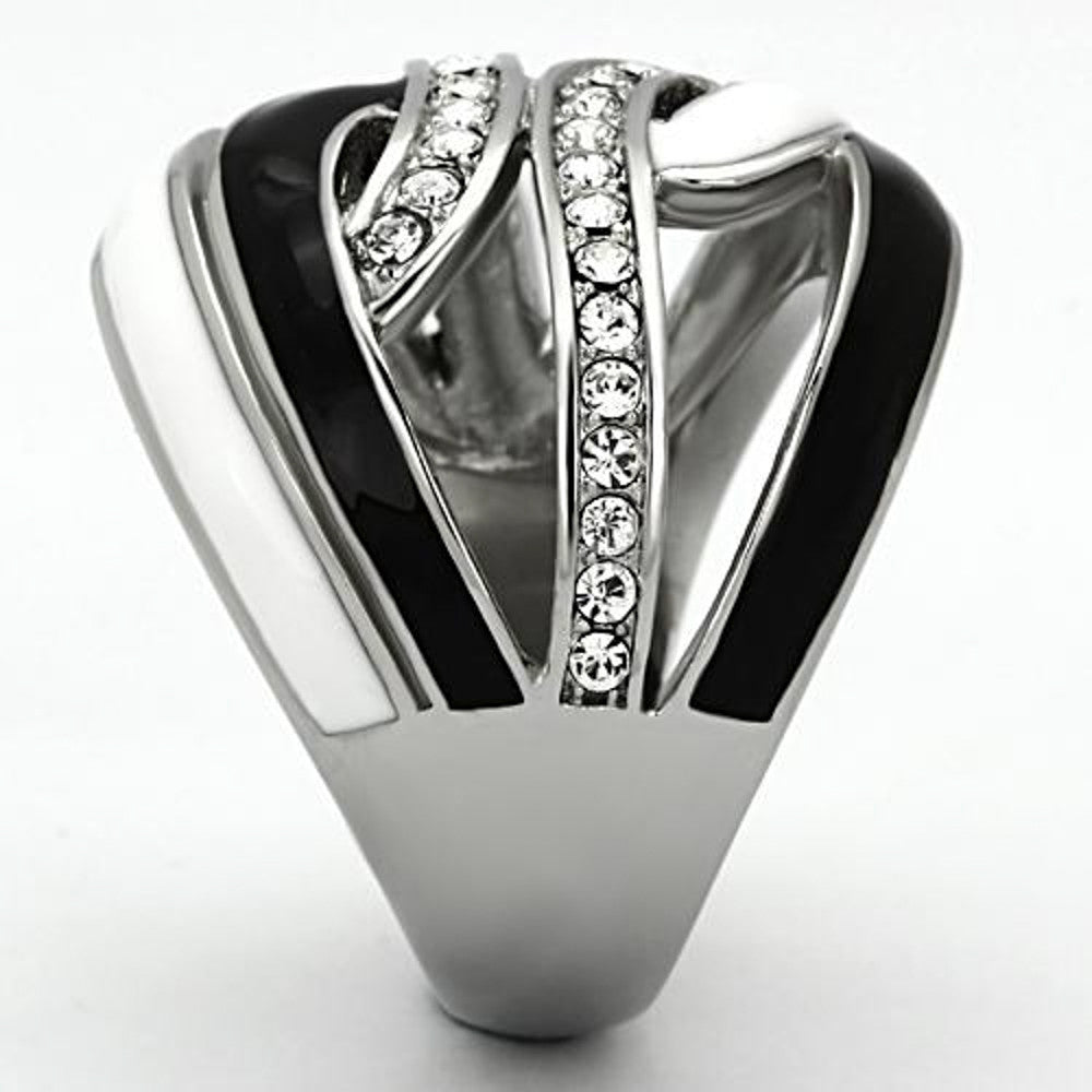 ARTK1018 Stainless Steel Women's Black & White Epoxy AAA Grade Crystal Ring Size 5-10