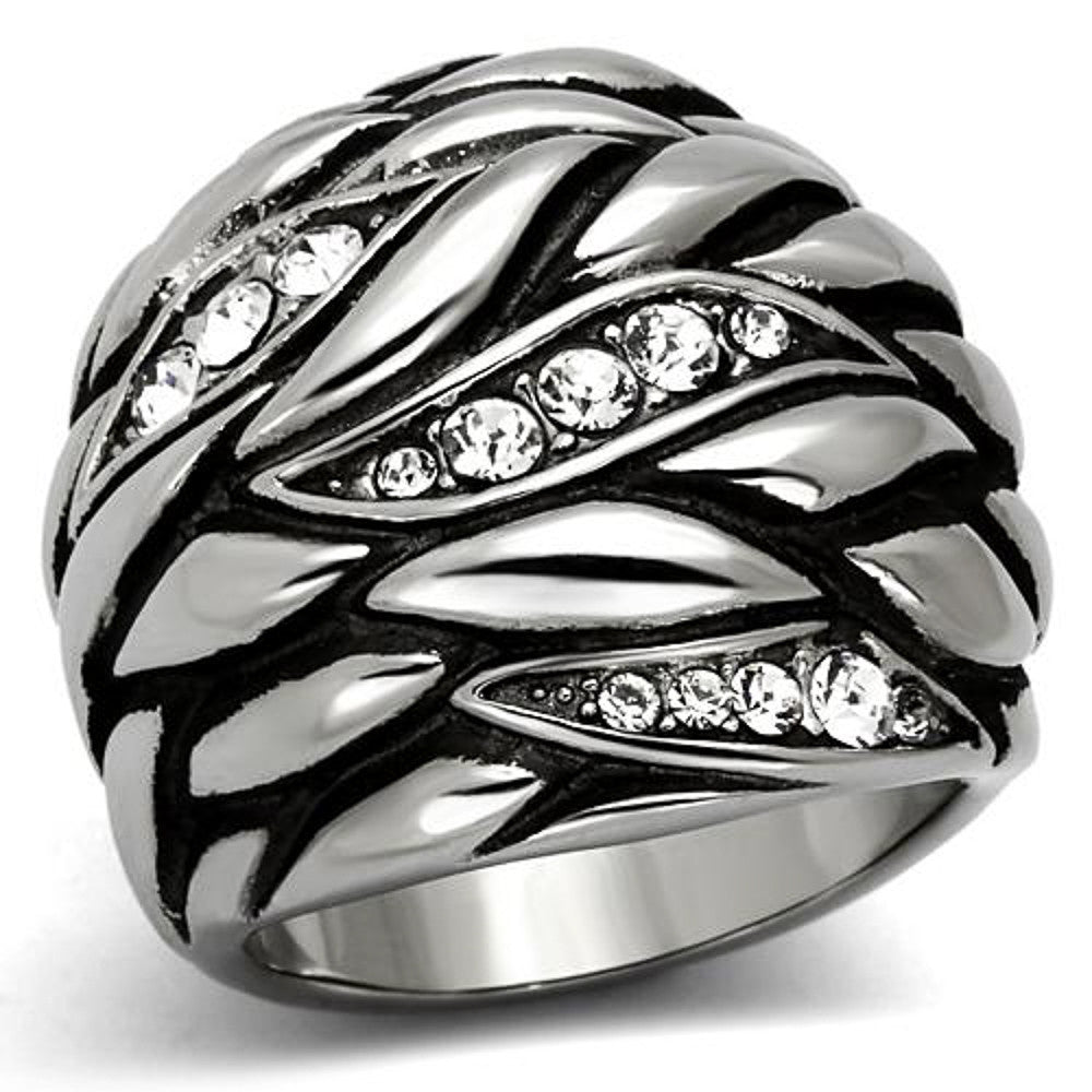 WOMEN'S STAINLESS STEEL CRYSTAL ANTIQUE DOME LEAF DESIGN FASHION RING SIZE 5-10