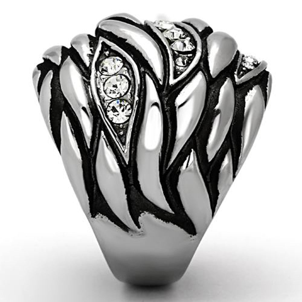 ARTK1020 Stainless Steel Women's Crystal Antique Dome Leaf Design Fashion Ring Size 5-10