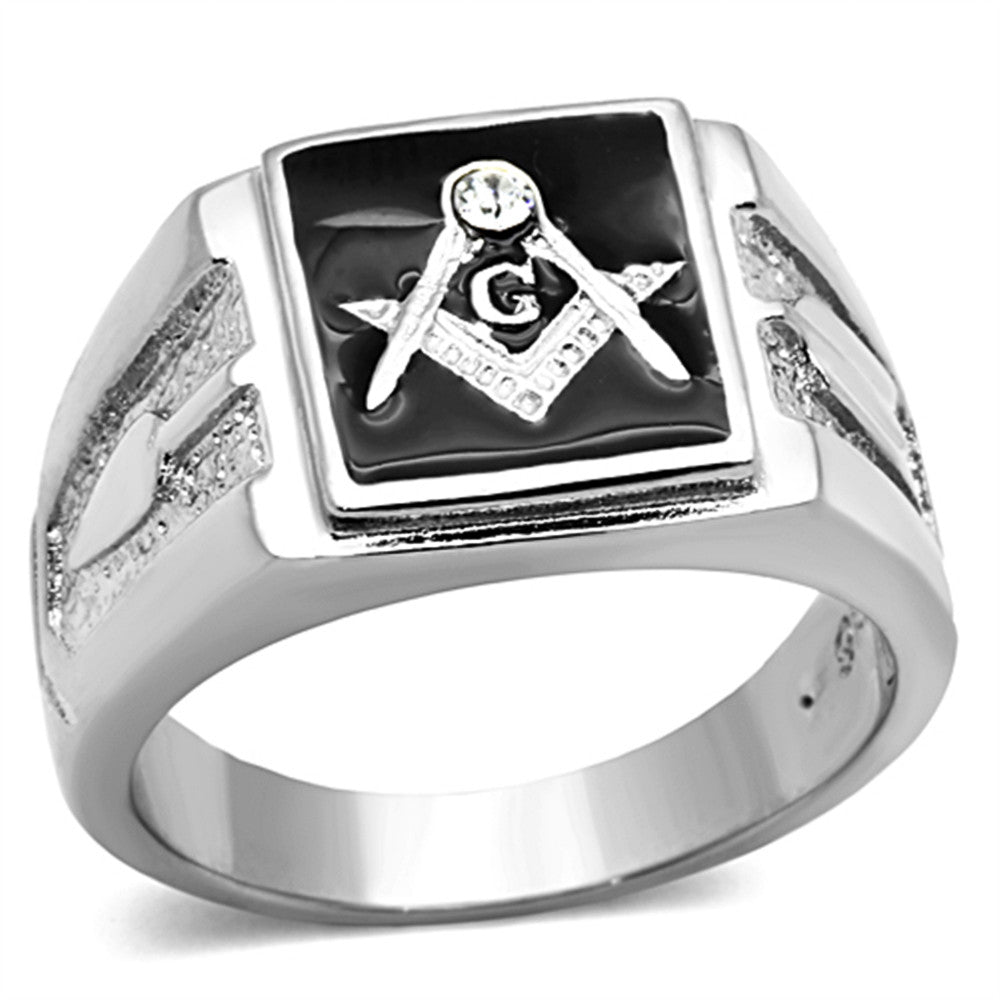 Men's Stainless Steel Tusk 316 Crystal Masonic Lodge Freemason Ring Band Sz 8-13
