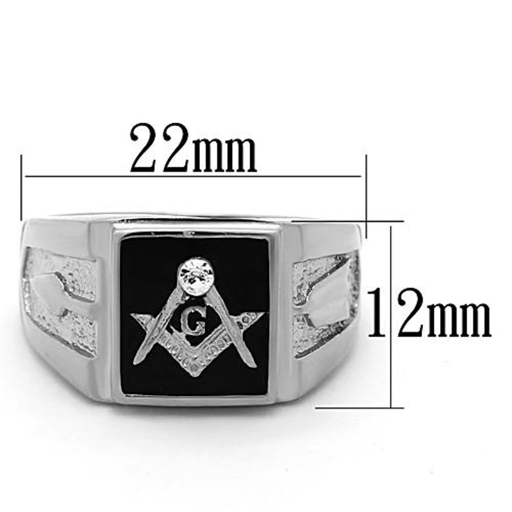 Men's Stainless Steel Tusk 316 Crystal Masonic Lodge Freemason Ring Band Sz 8-13