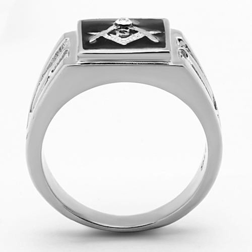 Men's Stainless Steel Tusk 316 Crystal Masonic Lodge Freemason Ring Band Sz 8-13