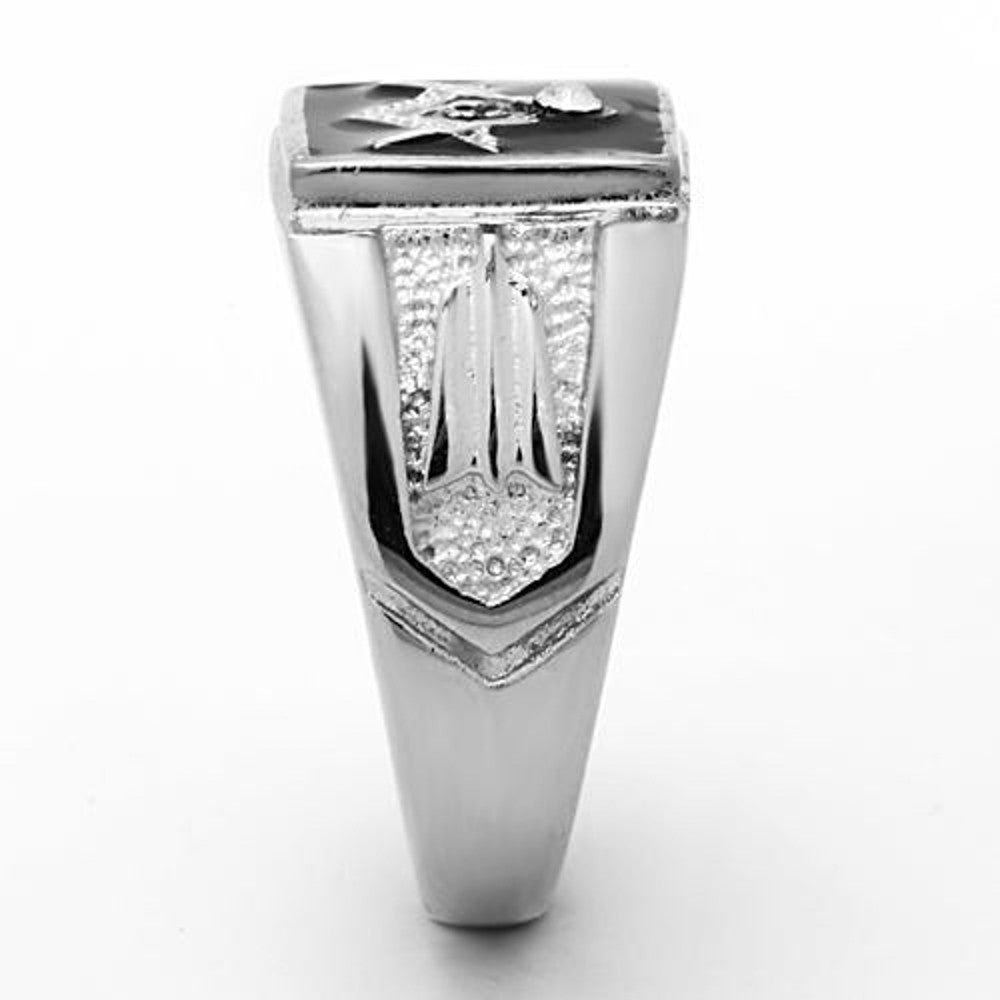 Men's Stainless Steel Tusk 316 Crystal Masonic Lodge Freemason Ring Band Sz 8-13