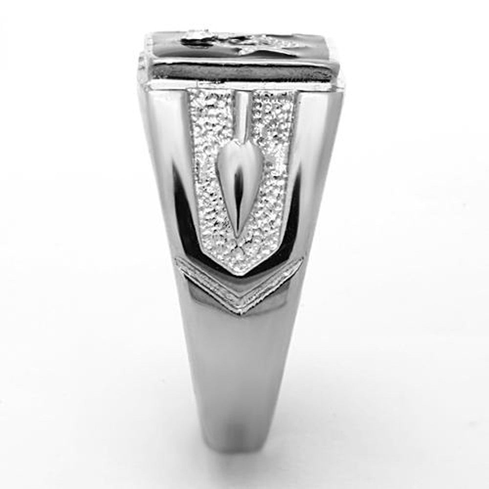 Men's Stainless Steel Tusk 316 Crystal Masonic Lodge Freemason Ring Band Sz 8-13