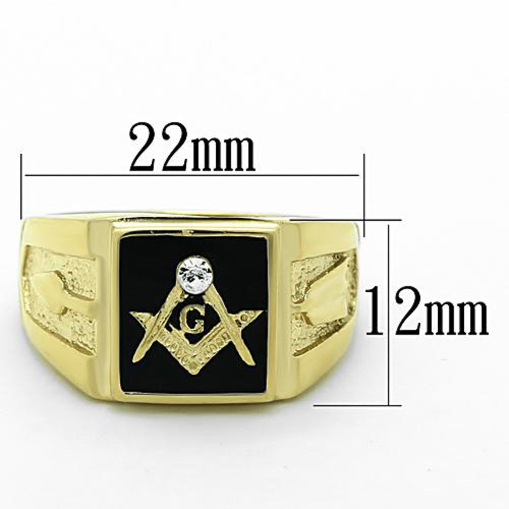 Men's Stainless Steel 14k Gold I.P. Crystal Masonic Lodge Freemason Ring Sz 8-13