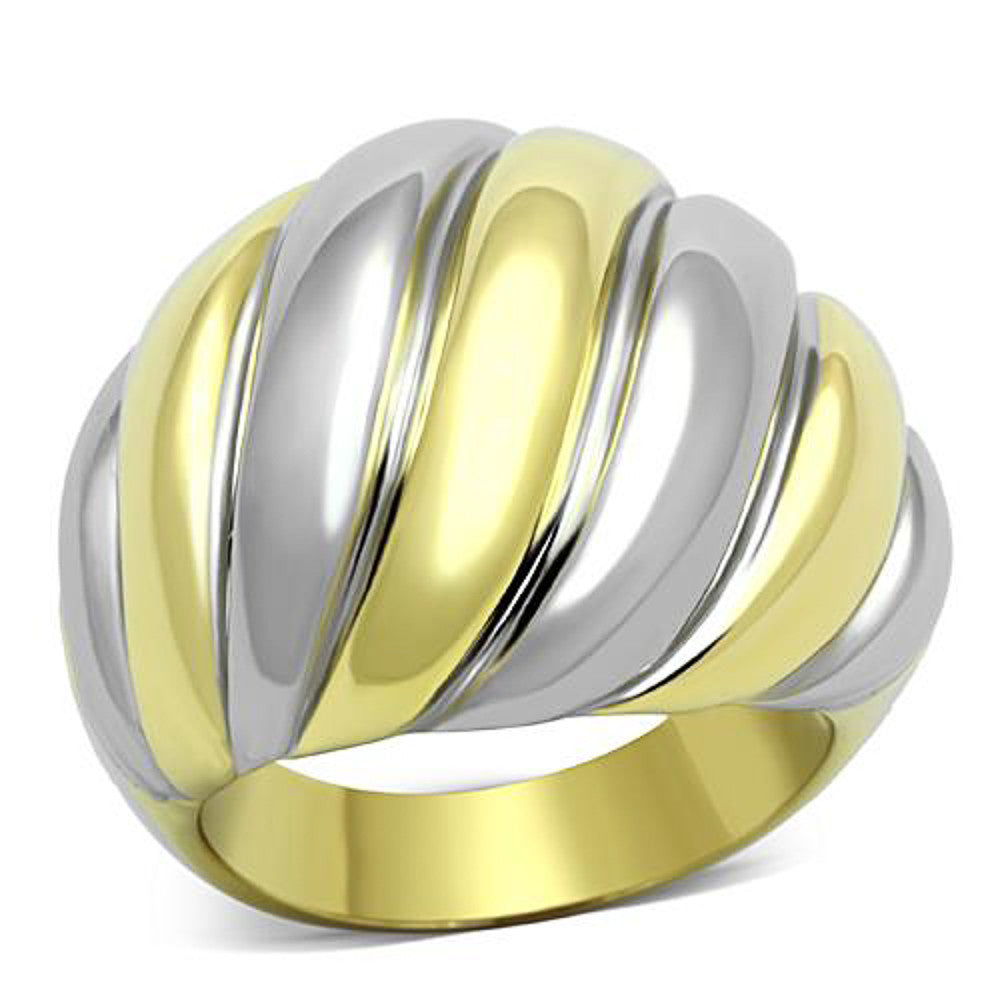 TWO TONED ION PLATED STAINLESS STEEL DOME FASHION RING WOMEN'S SIZE 5-10