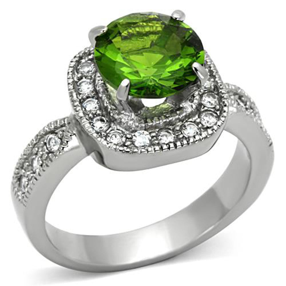 3 Ct Round Cut Peridot Color Cz Stainless Steel Halo Engagement Ring Size 5-10