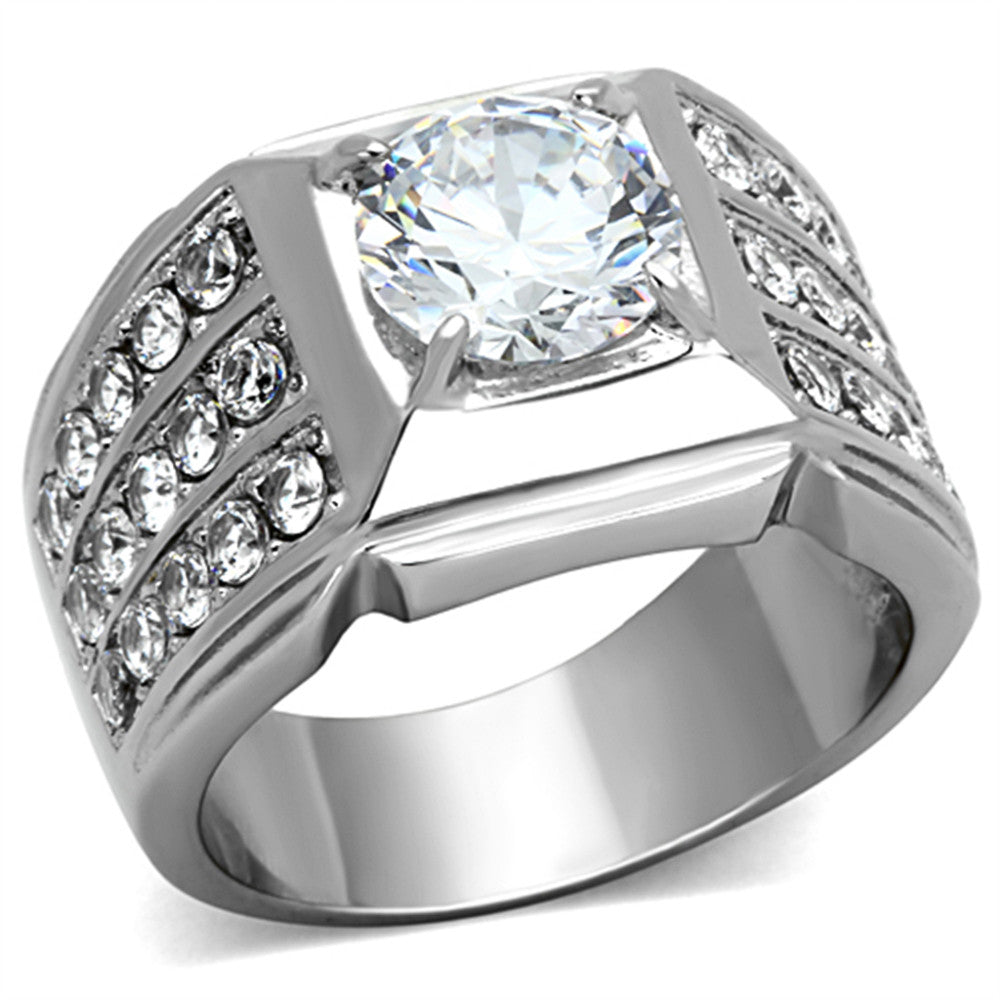 Men's 2.94 CT Round Cut Simulated Diamond Silver Ring Size 8-13